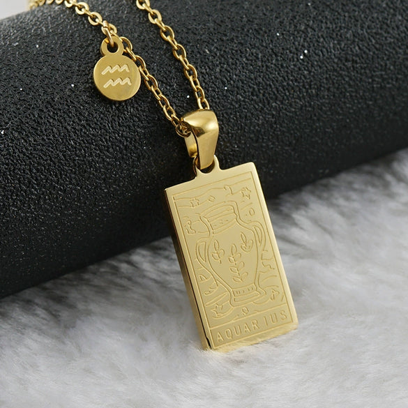 316L Stainless Steel And 316L Stainless Steel Twelve Constellations Pendant Necklace With Cross Chain And Electroplating