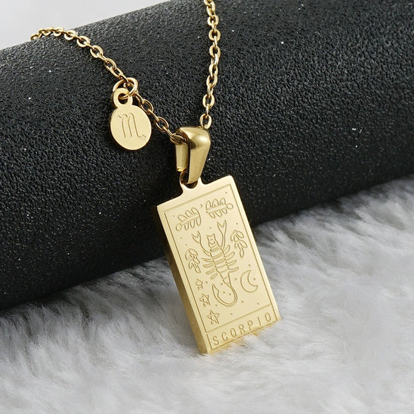 316L Stainless Steel And 316L Stainless Steel Twelve Constellations Pendant Necklace With Cross Chain And Electroplating