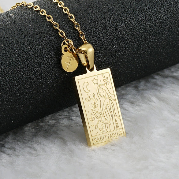 316L Stainless Steel And 316L Stainless Steel Twelve Constellations Pendant Necklace With Cross Chain And Electroplating