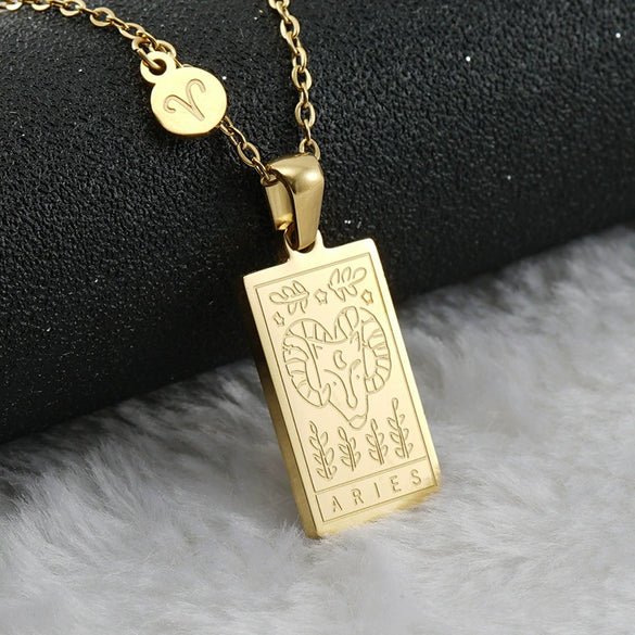 316L Stainless Steel And 316L Stainless Steel Twelve Constellations Pendant Necklace With Cross Chain And Electroplating