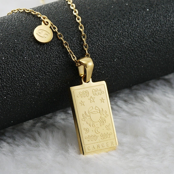 316L Stainless Steel And 316L Stainless Steel Twelve Constellations Pendant Necklace With Cross Chain And Electroplating
