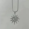 Stainless Steel And Titanium Steel Whirlpool Pattern Hammered Sunflower Pendant Necklace And Ring Set With Snake Bone Chain Electroplated For Women