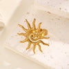 Stainless Steel And Titanium Steel Whirlpool Pattern Hammered Sunflower Pendant Necklace And Ring Set With Snake Bone Chain Electroplated For Women