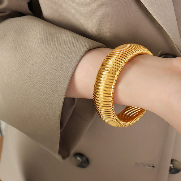 Stainless Steel And Titanium Steel Wide Thick Ring Bracelet With Electroplating Minimalist Fashion Personality Design Jewelry