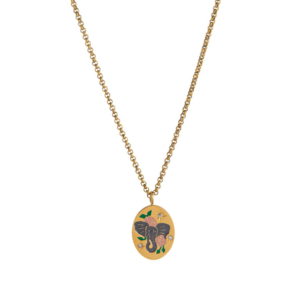 Stainless Steel And Titanium Steel Women's Hand Painted Flower Geometric Pendant Necklace With Regular Chain And Electroplating