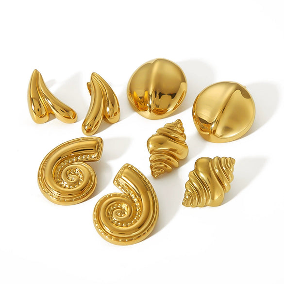 Stainless Steel And Titanium Steel Women's Highend Geometric Croissant Conch Earrings 18K Goldplated
