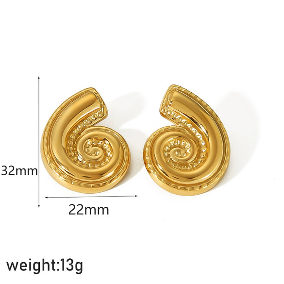 Stainless Steel And Titanium Steel Women's Highend Geometric Croissant Conch Earrings 18K Goldplated