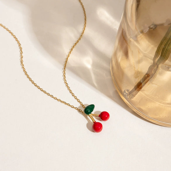 Stainless Steel And Titanium Steel Women's Light Luxury Niche Cherry Necklace With Electroplating