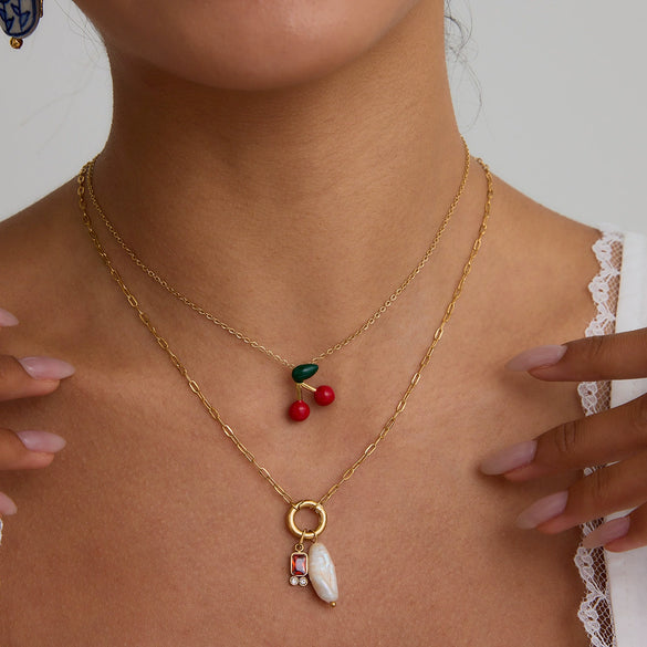 Stainless Steel And Titanium Steel Women's Light Luxury Niche Cherry Necklace With Electroplating