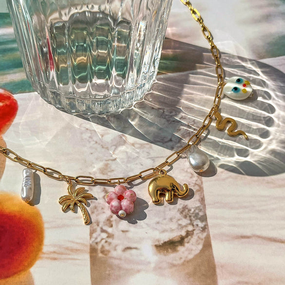 Stainless Steel And Titanium Steel Women's Necklace With Coconut Tree Flower Snake Elements And Electroplating Design