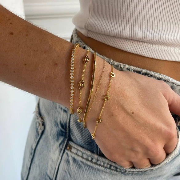 Stainless Steel And Titanium Steel Women's Simple Style Bracelet With Heart Shape And Electroplating Featuring Love Devil's Eye Cross And Four Leaf Clover Elements
