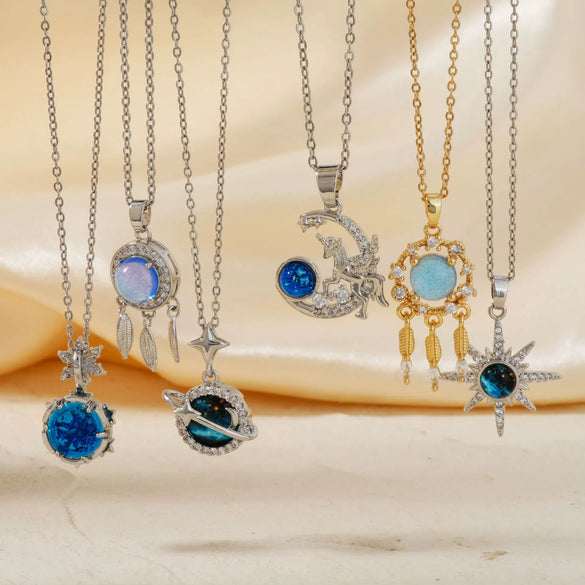 Stainless Steel And Zircon Minimalist Planet Pendant Unisex O Word Chain Necklace