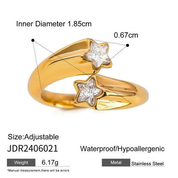 Stainless Steel And Zircon Opening Ring With Geometric Design And Electroplating For Women