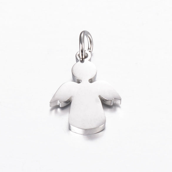 Stainless Steel Angel Cut Out Pendant Diy Necklace Bracelet Hanging Ring Accessories Electroplated
