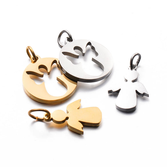 Stainless Steel Angel Cut Out Pendant Diy Necklace Bracelet Hanging Ring Accessories Electroplated