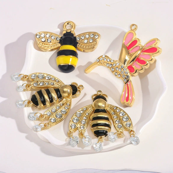 Stainless Steel Animal Bee Hummingbird Fish Dripping Oil Cartoon Style Diy Craft Supplies Pendant For Earrings Bracelet Necklace