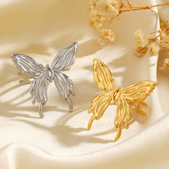 Stainless Steel Animal Butterfly Ring For Women With Electroplating