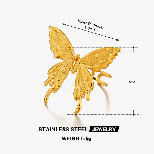 Stainless Steel Animal Butterfly Ring For Women With Electroplating