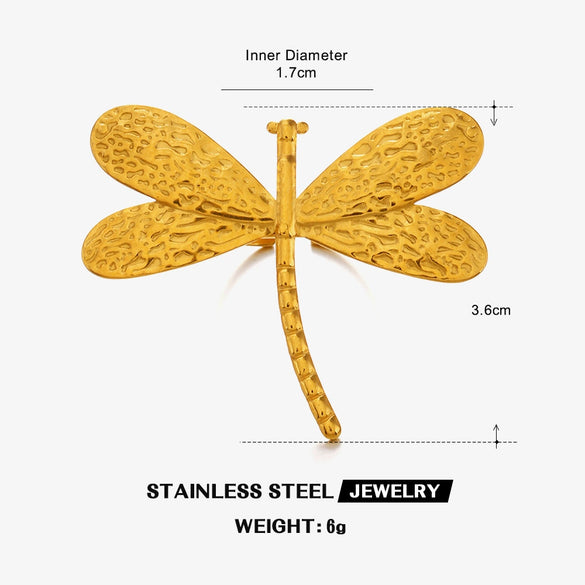 Stainless Steel Animal Dragonfly Ring Electroplated Simple Style For Women