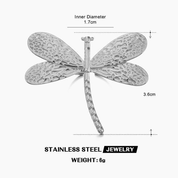 Stainless Steel Animal Dragonfly Ring Electroplated Simple Style For Women