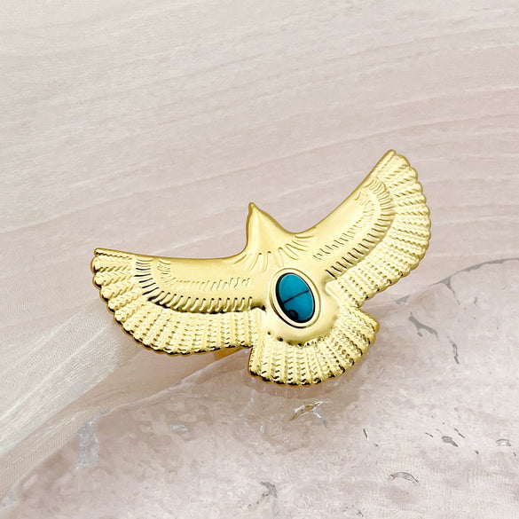 Stainless Steel Animal Eagle Open Ring With Flying Bird Wings Electroplated