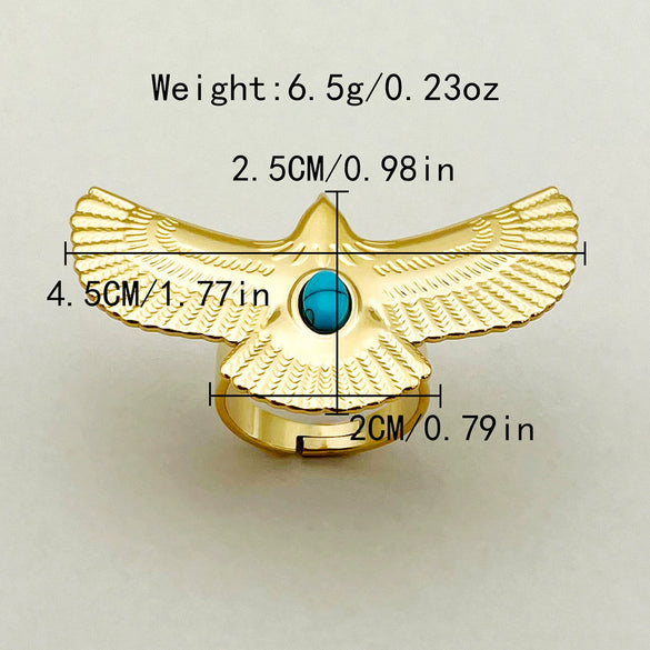 Stainless Steel Animal Eagle Open Ring With Flying Bird Wings Electroplated