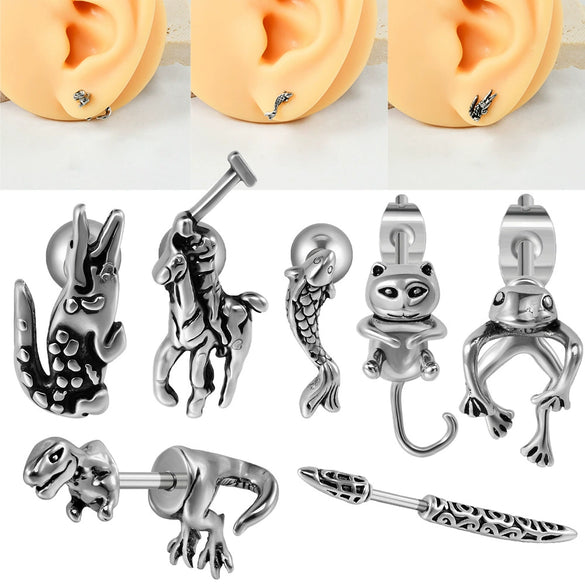 Stainless Steel Animal Geometric Punk Polished Earrings