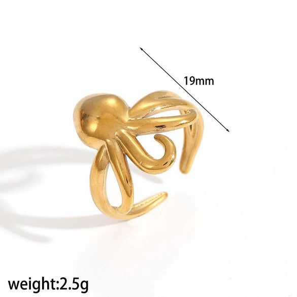 Stainless Steel Animal Geometric Style Ring With Marine Elements Like Hippocampus Scallop Starfish And Electroplating