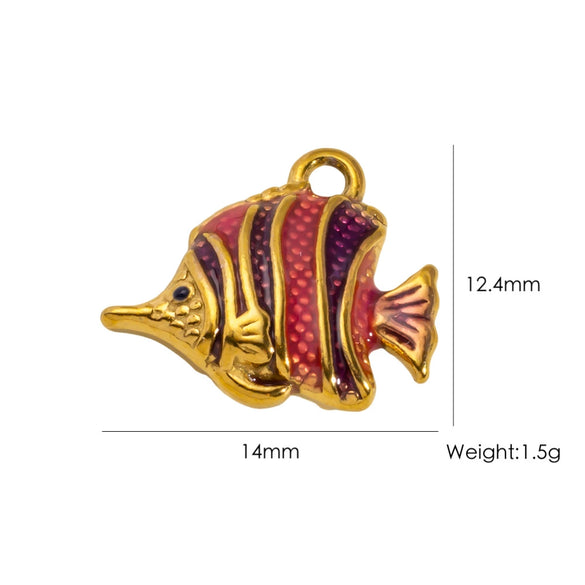 Stainless Steel Animal Style Oil Dripping Marine Series Pendant Diy Jewelry Accessories With Real Gold Electroplated Dolphin And Tropical Fish
