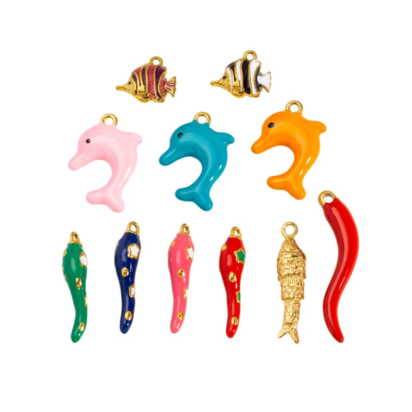 Stainless Steel Animal Style Oil Dripping Marine Series Pendant Diy Jewelry Accessories With Real Gold Electroplated Dolphin And Tropical Fish
