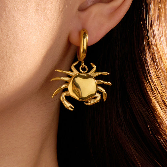 Stainless Steel Animal Zodiac Crab Fashion Earrings With Electroplating Design For Women