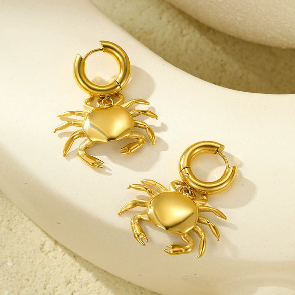 Stainless Steel Animal Zodiac Crab Fashion Earrings With Electroplating Design For Women
