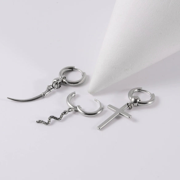 Stainless Steel Animal Zodiac Geometric Leaf Snakeshaped Skull Ear Buckle Earrings And Ear Bone Ring With Electroplating