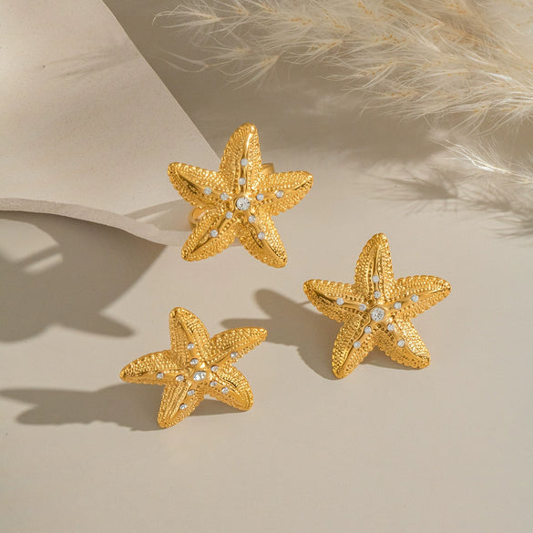 Stainless Steel Animal Zodiac Geometric Starfish Style Ring Earrings Electroplated Women's Jewelry