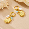 Stainless Steel Animal Zodiac Goldplated Conch Pendant Colorful Beaded Women's Earrings