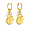 Stainless Steel Animal Zodiac Goldplated Conch Pendant Colorful Beaded Women's Earrings
