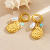 Stainless Steel Animal Zodiac Goldplated Conch Pendant Colorful Beaded Women's Earrings