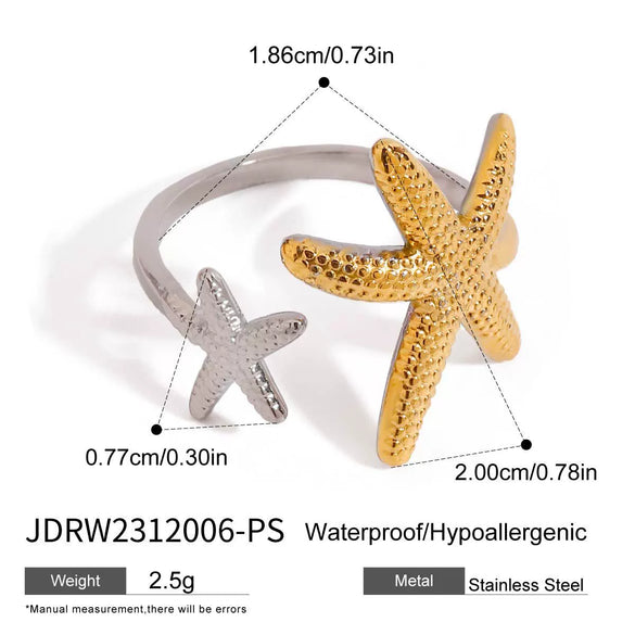 Stainless Steel Animal Zodiac Style Electroplated Starfish Asymmetric Ring Jewelry For Women