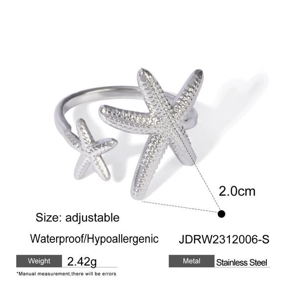 Stainless Steel Animal Zodiac Style Electroplated Starfish Asymmetric Ring Jewelry For Women