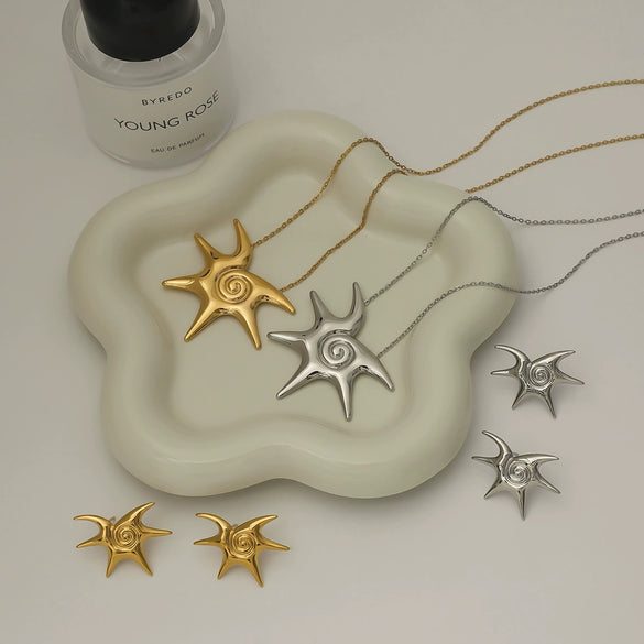 Stainless Steel Animals Geometric Irregular Starfish Vortex Spiral Earrings Electroplated