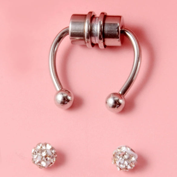 Stainless Steel Antler Pattern Electroplated Round Ball Conical Ball Magnetic Nose Ring Piercing Earrings Unisex