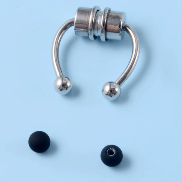 Stainless Steel Antler Pattern Electroplated Round Ball Conical Ball Magnetic Nose Ring Piercing Earrings Unisex