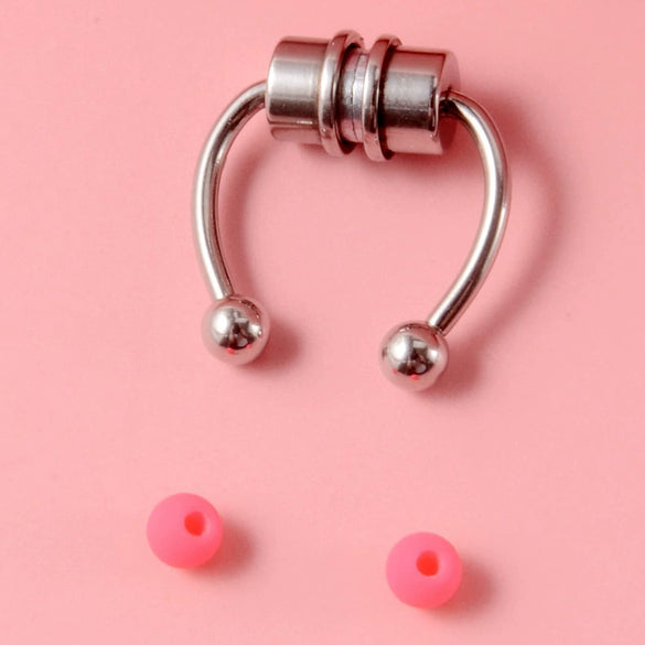 Stainless Steel Antler Pattern Electroplated Round Ball Conical Ball Magnetic Nose Ring Piercing Earrings Unisex