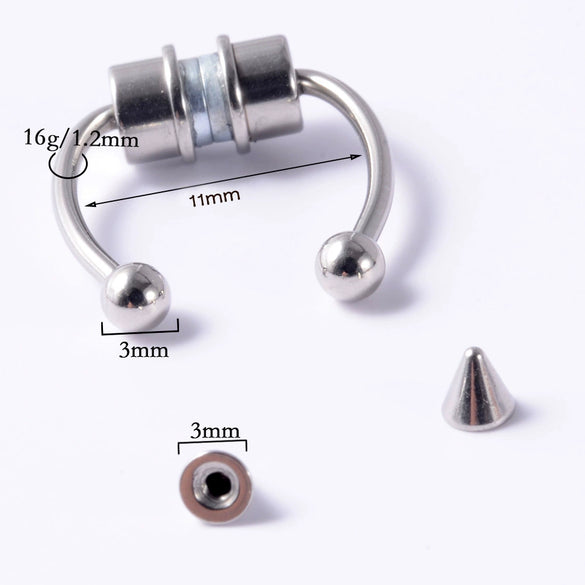 Stainless Steel Antler Pattern Electroplated Round Ball Conical Ball Magnetic Nose Ring Piercing Earrings Unisex