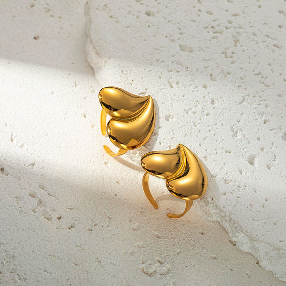 Stainless Steel Asymmetric Love Opening Ring With Vacuum Plating Real Gold Color