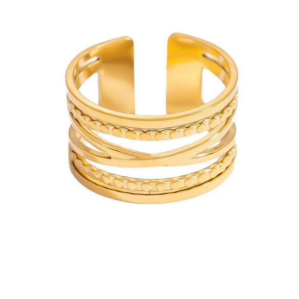 Stainless Steel Asymmetrical Cut Out Open Ring Handdecorated Electroplated Nonfading Women's Jewelry