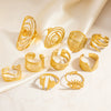 Stainless Steel Asymmetrical Cut Out Open Ring Handdecorated Electroplated Nonfading Women's Jewelry