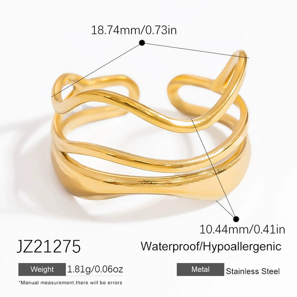 Stainless Steel Asymmetrical Cut Out Open Ring Handdecorated Electroplated Nonfading Women's Jewelry