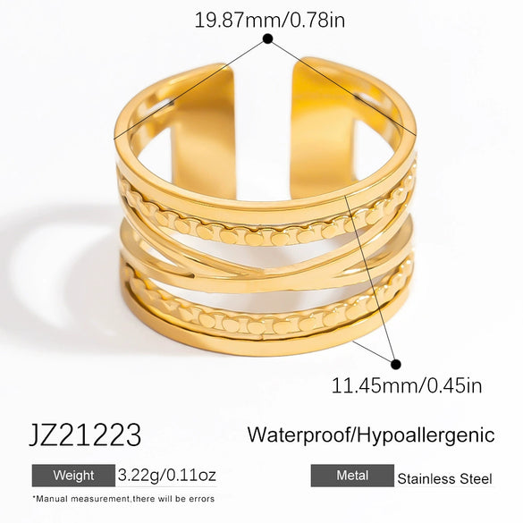 Stainless Steel Asymmetrical Cut Out Open Ring Handdecorated Electroplated Nonfading Women's Jewelry