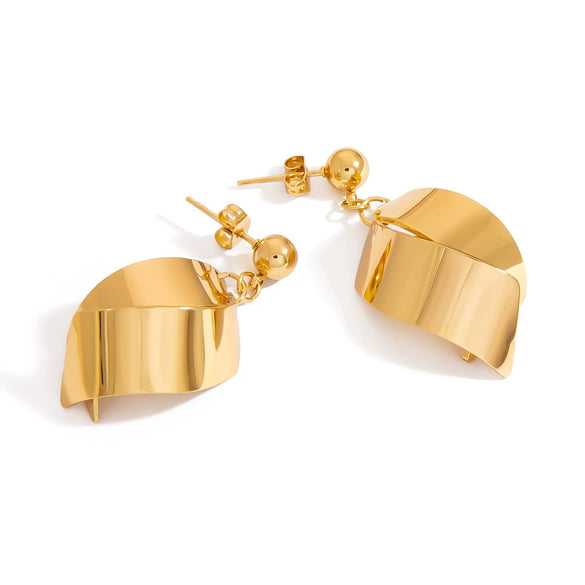 Stainless Steel Asymmetrical Geometric Circle Ushaped Pleated Semicircle Earrings With Diamonds Electroplated For Women Light Luxury Style